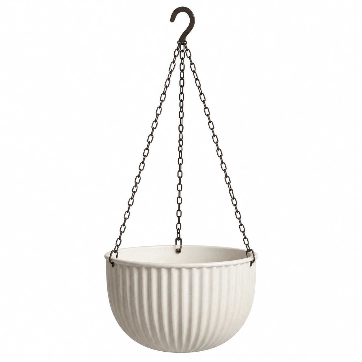 Pot de fleurs suspendu Ø20 cm en céramique blanche avec chaînes métalliques style strié