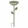Bain d oiseaux sur piquet 35 cm métal vert style floral pour jardin