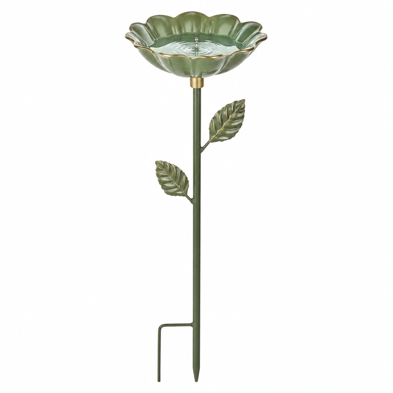 Bain d oiseaux sur piquet 35 cm métal vert style floral pour jardin