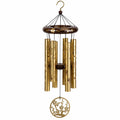 Carillon à vent 80 cm en métal doré et bois brun à motif floral décoratif