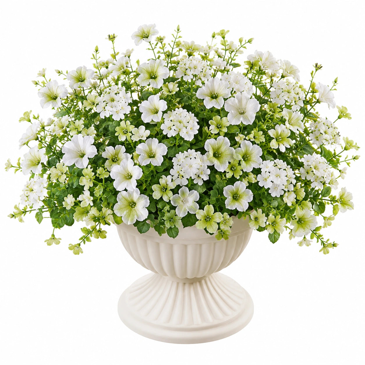 Plante fleurie artificielle 55 cm en tissu synthétique blanc vert avec pot en céramique décoratif