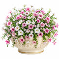 Plante artificielle en pot 55 cm fleurs roses blanches feuillage retombant décorative