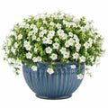 Plante artificielle en pot 45 cm fleurs blanches feuillage vert pot en céramique bleu décoratif intérieur