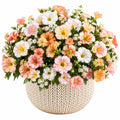 Plante fleurie artificielle en pot 45 cm polyester rose blanc pêche décorative