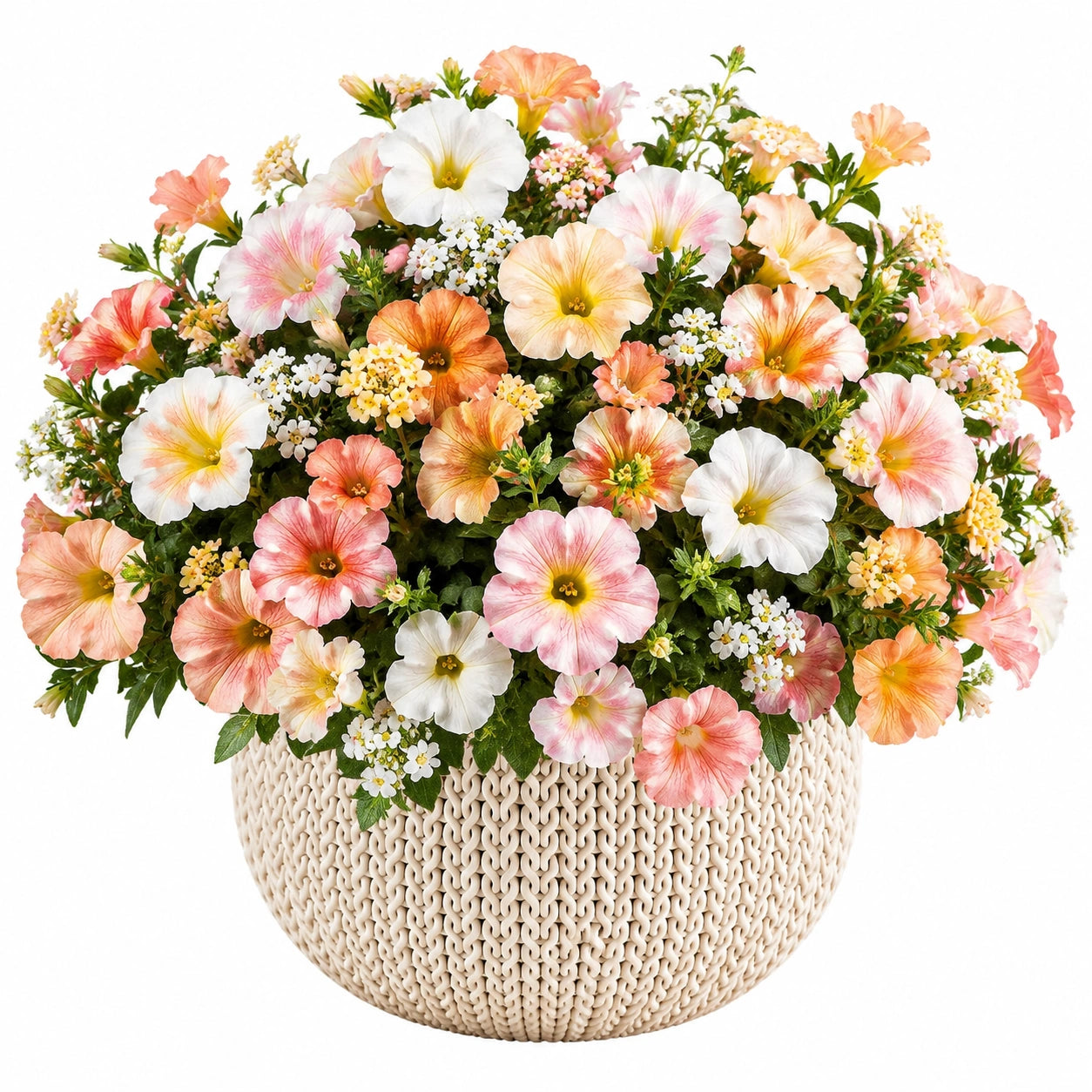 Plante fleurie artificielle en pot 45 cm polyester rose blanc pêche décorative