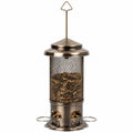 Mangeoire à oiseaux suspendue diamètre 18 cm métal bronze avec grille pour graines