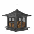 Mangeoire à oiseaux suspendue 25 x 25 x 30 cm en métal noir style pavillon