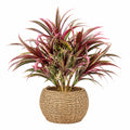 Plante verte artificielle 120 cm feuillage rouge vert panier tressé décoratif