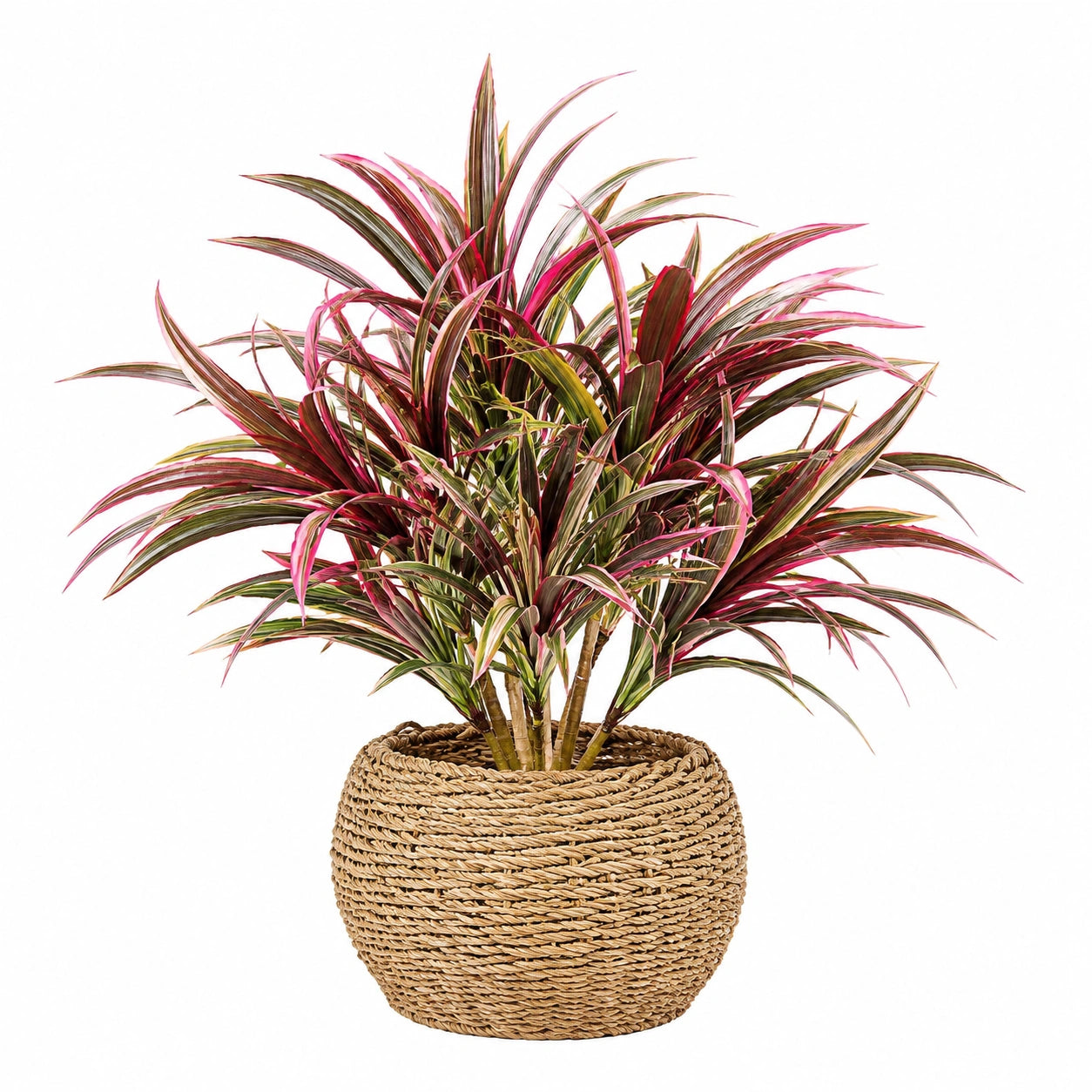 Plante verte artificielle 120 cm feuillage rouge vert panier tressé décoratif