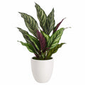 Plante en pot artificielle 120 cm en plastique vert et bordeaux avec pot blanc décorative
