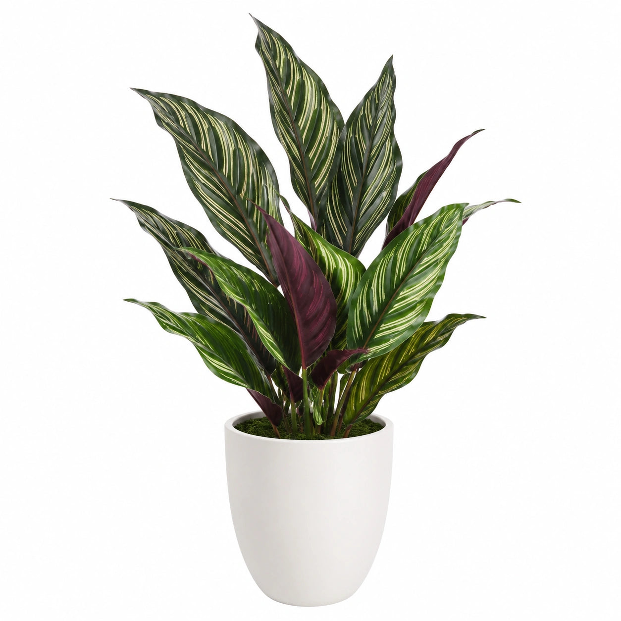 Plante en pot artificielle 120 cm en plastique vert et bordeaux avec pot blanc décorative